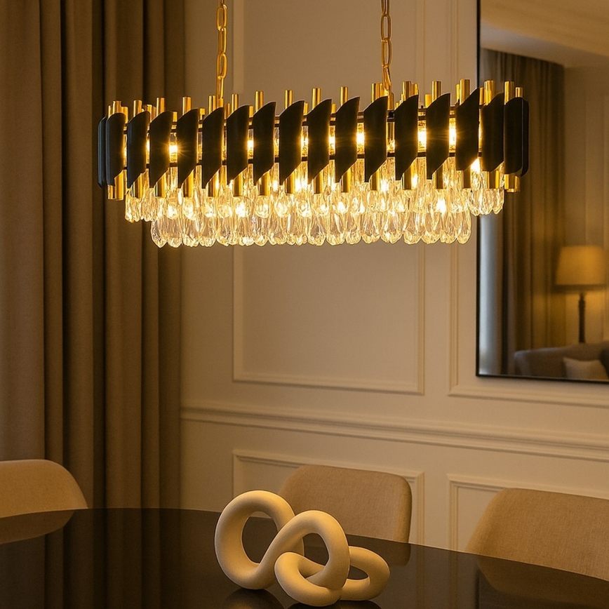 Láncos csillár CRISTAL 10xE14/10W/230V fekete/arany