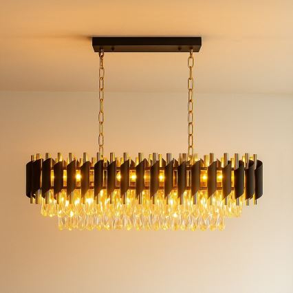 Láncos csillár CRISTAL 10xE14/10W/230V fekete/arany