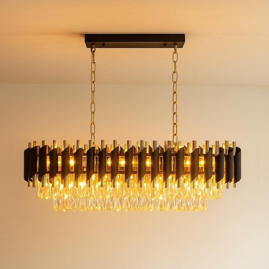 Láncos csillár CRISTAL 10xE14/10W/230V fekete/arany