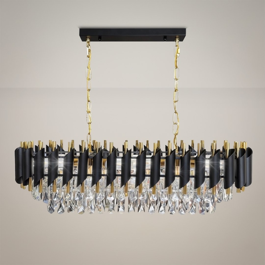 Láncos csillár CRISTAL 10xE14/10W/230V fekete/arany