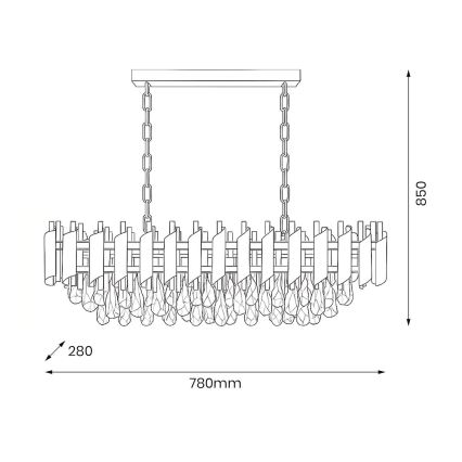 Láncos csillár CRISTAL 10xE14/10W/230V fekete/arany