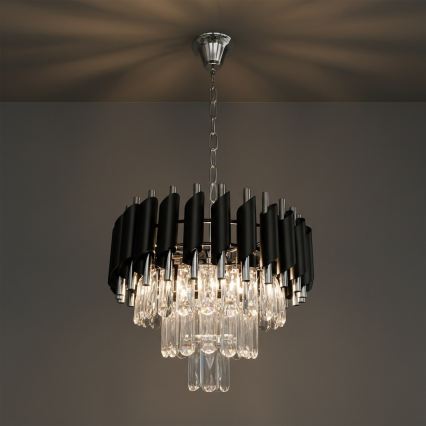 Láncos csillár CRISTAL 5xE14/10W/230V Ø 38 cm fekete/matt króm