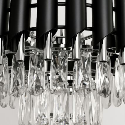 Láncos csillár CRISTAL 5xE14/10W/230V Ø 38 cm fekete/matt króm