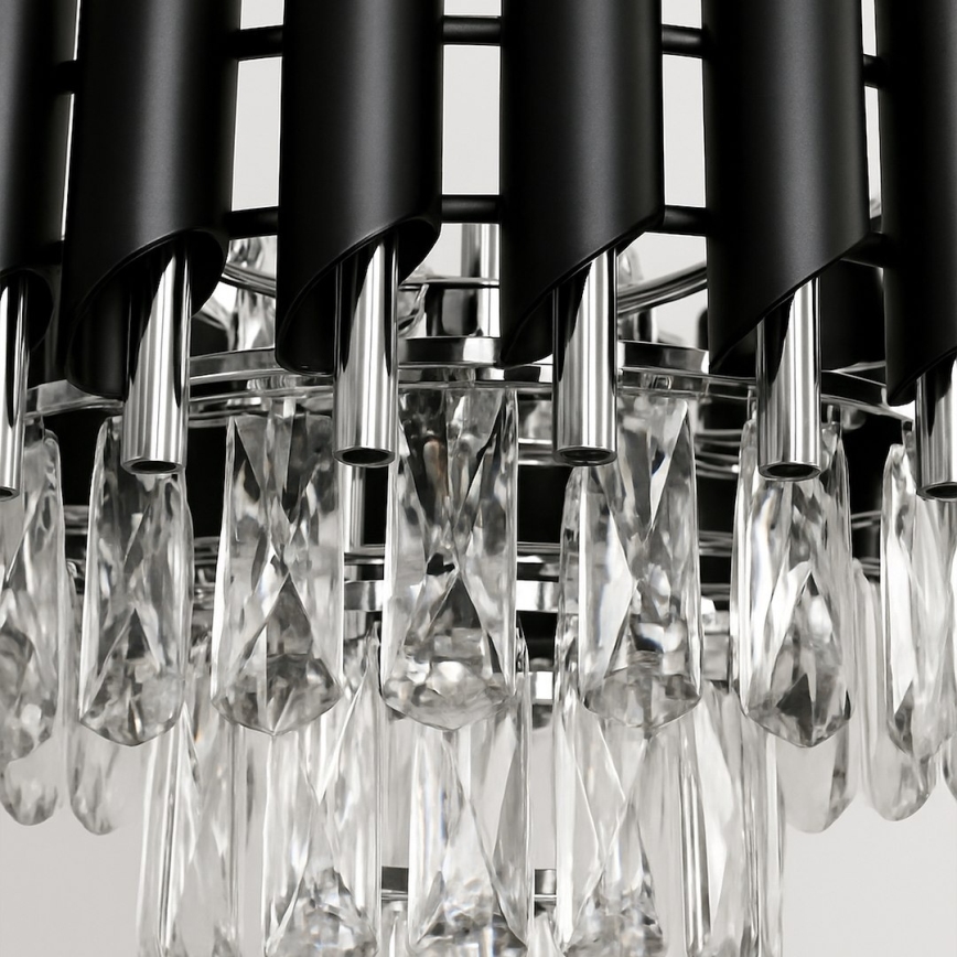 Láncos csillár CRISTAL 5xE14/10W/230V Ø 38 cm fekete/matt króm