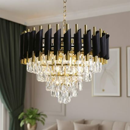 Láncos csillár CRISTAL 7xE14/10W/230V átm. 48 cm fekete/arany