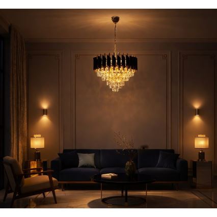 Láncos csillár CRISTAL 7xE14/10W/230V átm. 48 cm fekete/arany