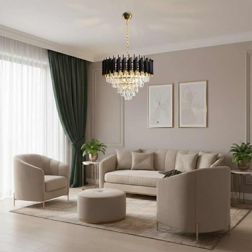 Láncos csillár CRISTAL 7xE14/10W/230V átm. 48 cm fekete/arany