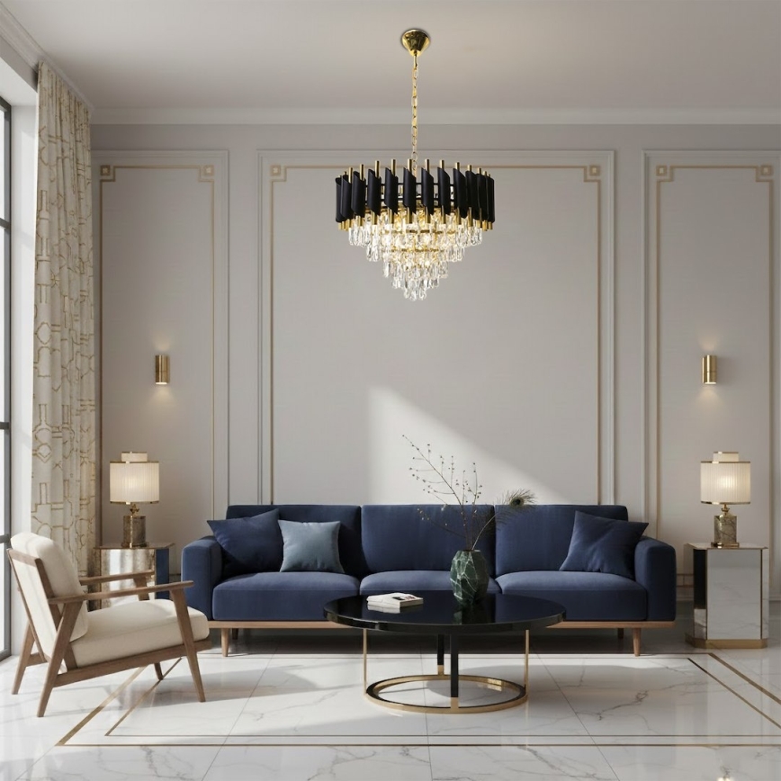 Láncos csillár CRISTAL 7xE14/10W/230V átm. 48 cm fekete/arany