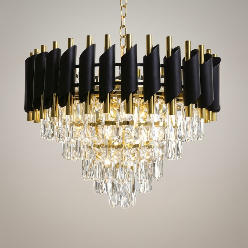 Láncos csillár CRISTAL 7xE14/10W/230V átm. 48 cm fekete/arany