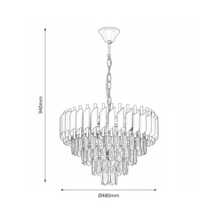 Láncos csillár CRISTAL 7xE14/10W/230V átm. 48 cm fekete/arany