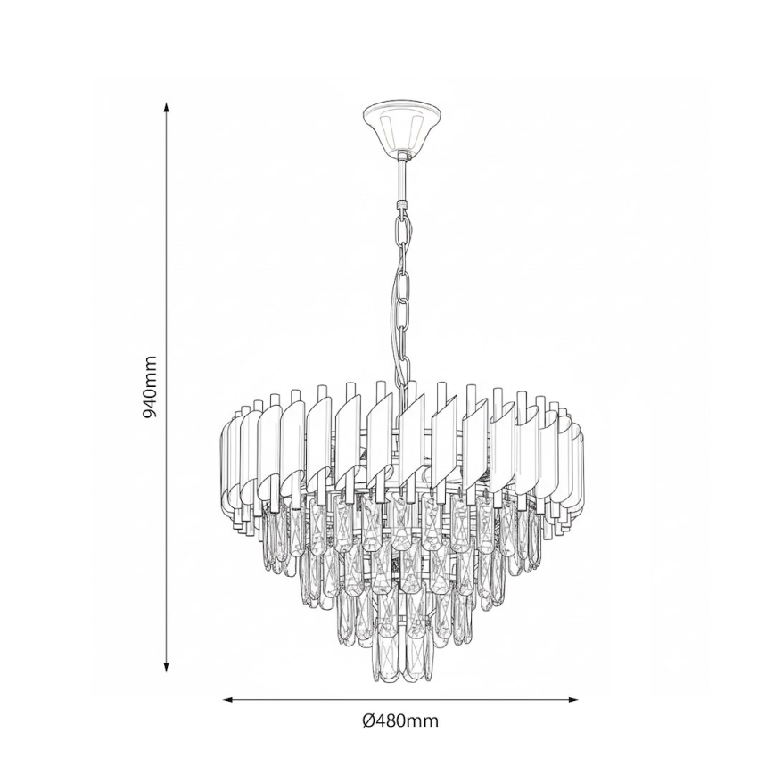 Láncos csillár CRISTAL 7xE14/10W/230V átm. 48 cm fekete/arany