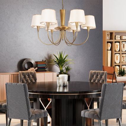 Láncos csillár PARDO 6xE27/40W/230V arany/krémszínű