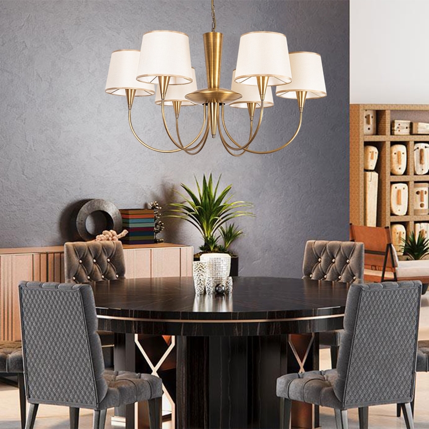 Láncos csillár PARDO 6xE27/40W/230V arany/krémszínű