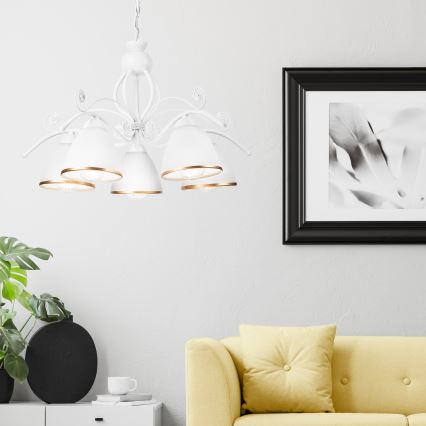 Láncos csillár RETRO II 5xE27/60W/230V fehér