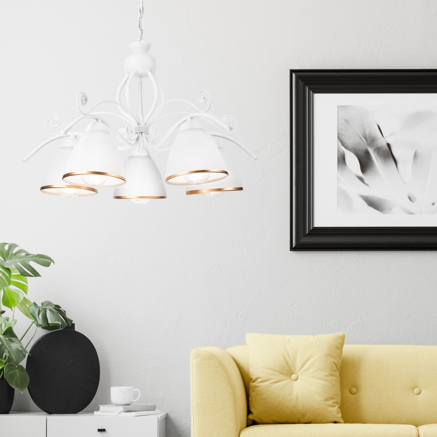 Láncos csillár RETRO II 5xE27/60W/230V fehér