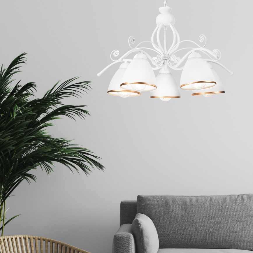 Láncos csillár RETRO II 5xE27/60W/230V fehér