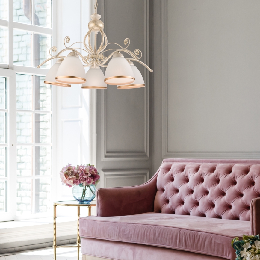 Láncos csillár RETRO II 5xE27/60W/230V fehér patina