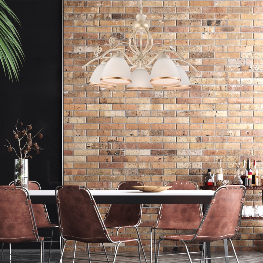 Láncos csillár RETRO II 5xE27/60W/230V fehér patina