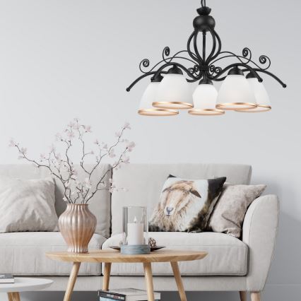 Láncos csillár RETRO II 5xE27/60W/230V matt fekete