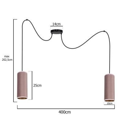 Lámpa zsinóron AVALO 2xE27/60W/230V pókháló rózsaszín/fémes réz