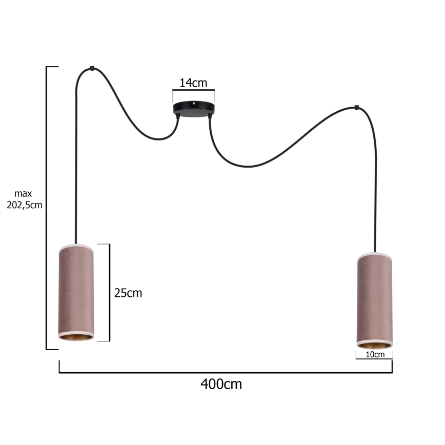 Lámpa zsinóron AVALO 2xE27/60W/230V pókháló rózsaszín/fémes réz