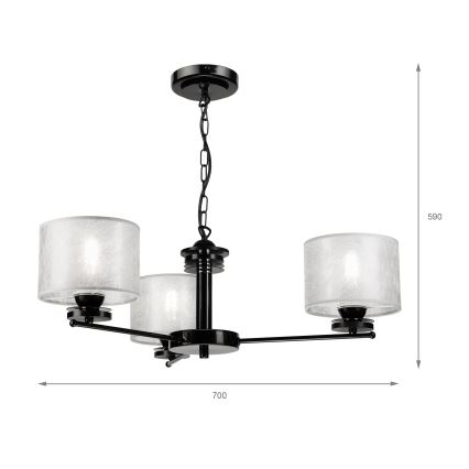 Láncra akasztható ROSA csillár 3xE27/60W/230V, fekete/szürke