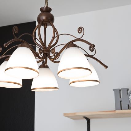 Láncra függesztett RETRO II csillár 5xE27/60W/230V, patinás bronz