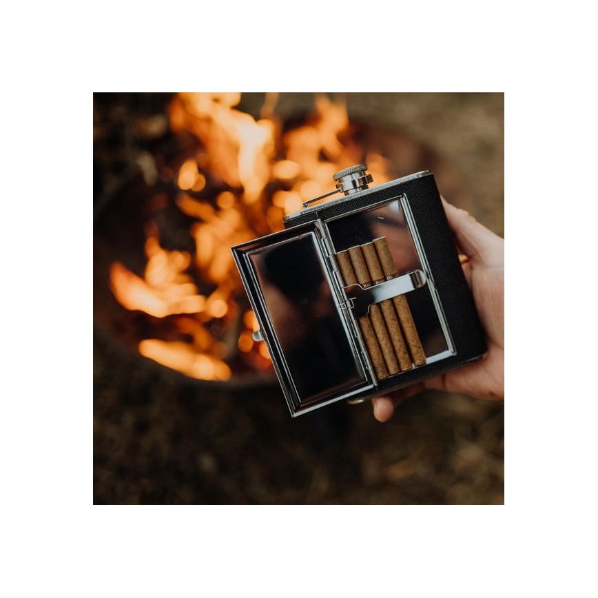 Laposüveg szivartartóval 175 ml fekete