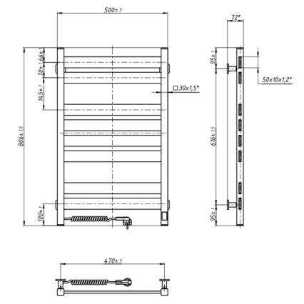 Fürdőszobai létrás törölközőszárító radiátor termosztáttal LARGO 432W/230V 80,6 cm IP44 fekete balos szögletes