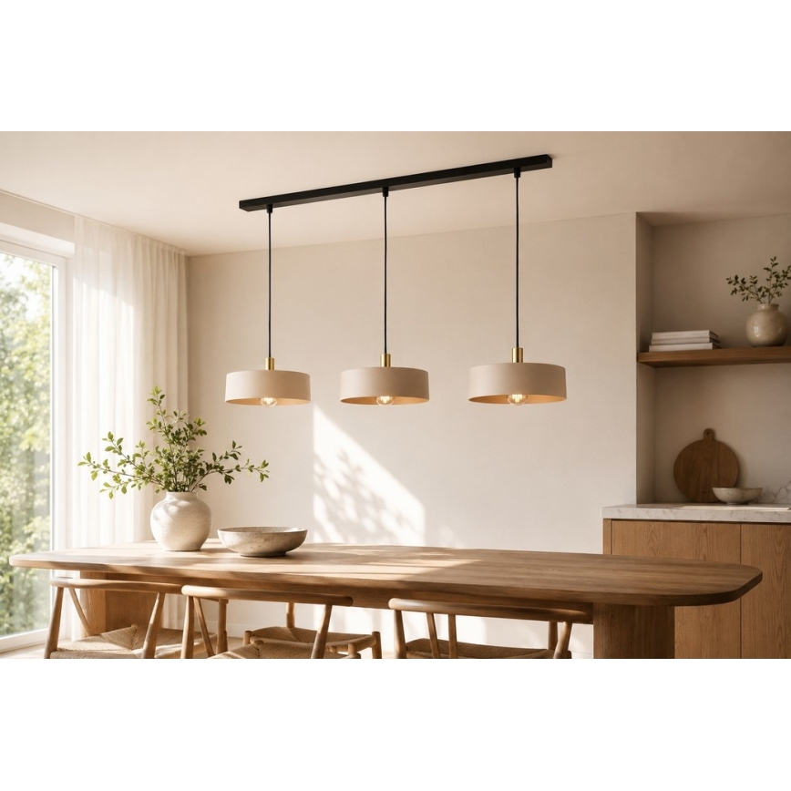 LATTE kábeles csillár 3xE27/60W/230V bézs/fekete/arany