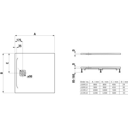 LAUFEN H2109560000001 - PRO négyzetes zuhanytálca 90x90 cm marbond/fehér