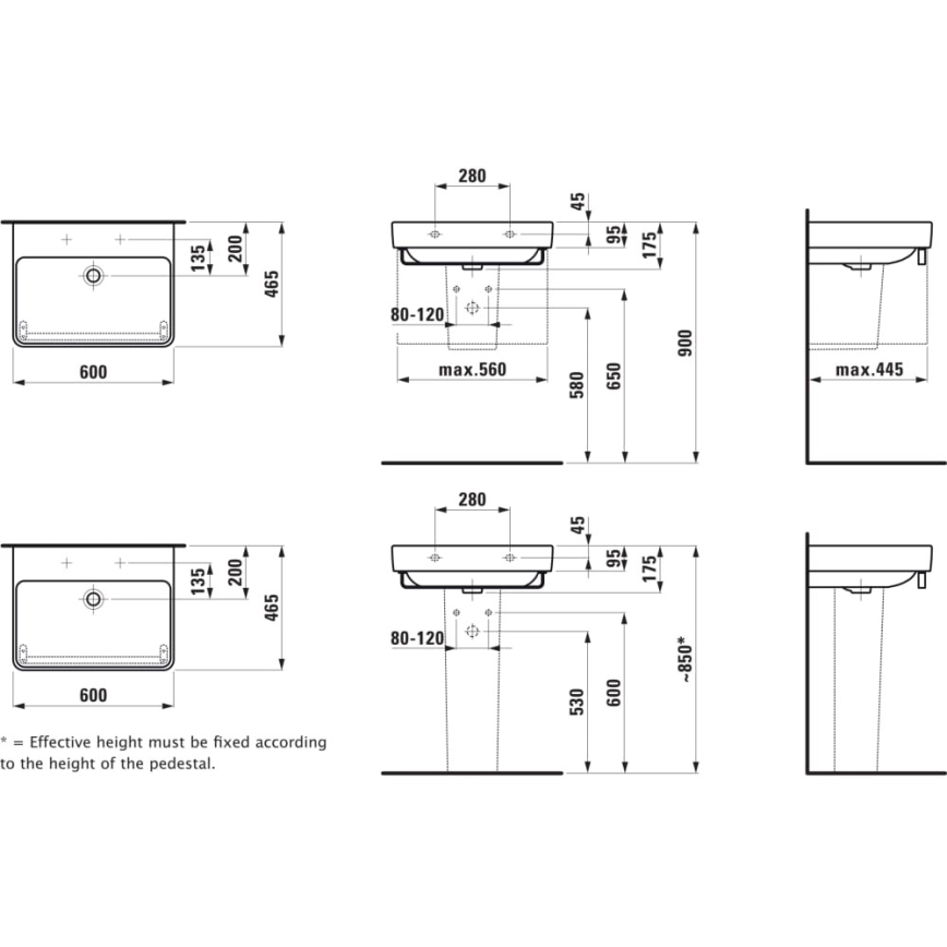 LAUFEN H8109630001091 - Beépíthető/fali mosdó PRO 60x46,5 cm kerámia/fehér