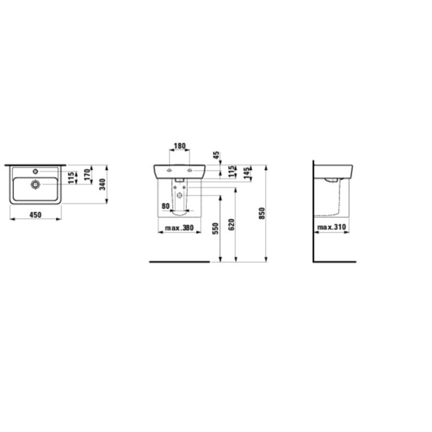 LAUFEN H8119510001041 - Munkalapra helyezhető/falra szerelhető PRO 45x34 cm kerámia/fehér