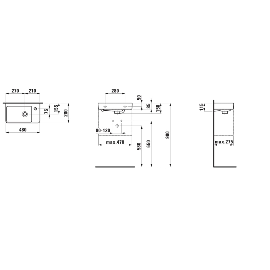 LAUFEN H8159540001041 - PRO falra szerelhető mosdó 48x28 cm kerámia/fehér