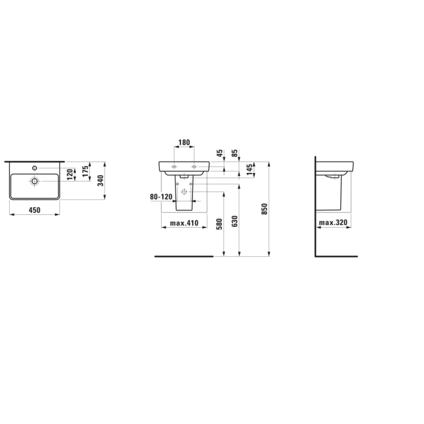 LAUFEN H8159610001041 - Mosdó ráültethető/függesztett PRO 45x34 cm kerámia/fehér