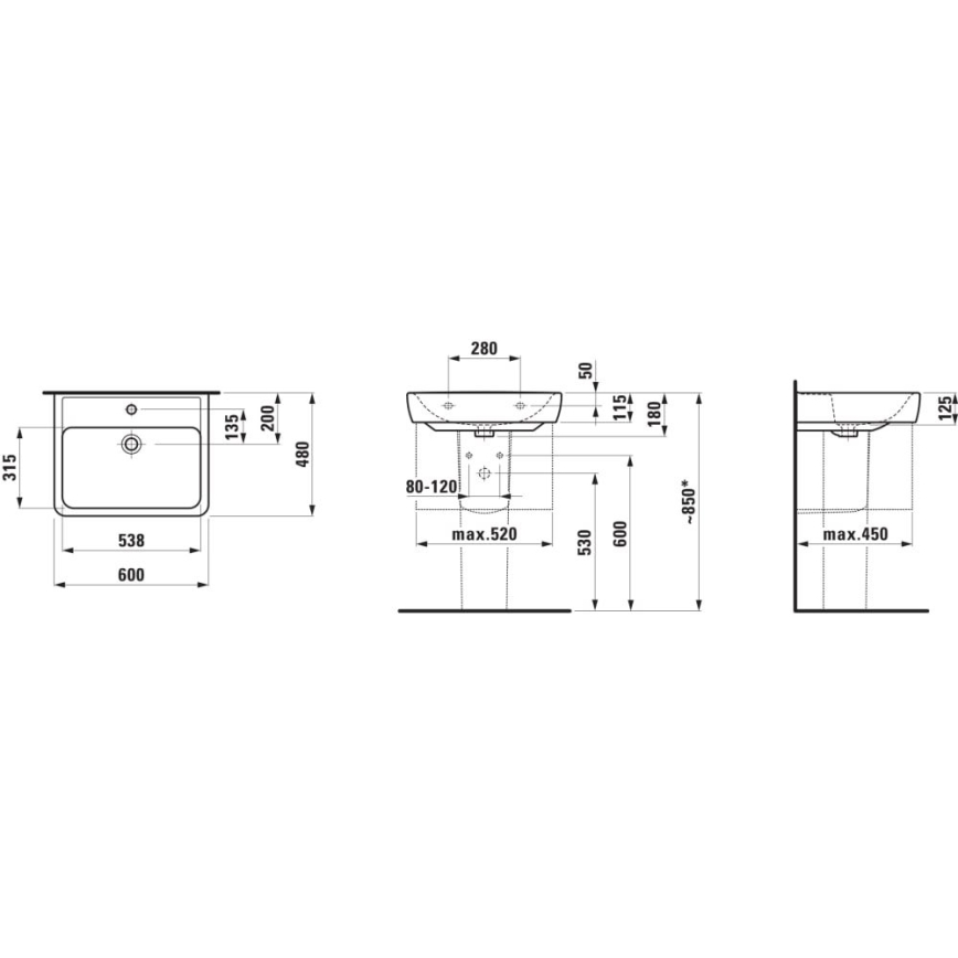 LAUFEN H8189520001041 - Mosdó pult alá/fali PRO 60x48 cm kerámia/fehér