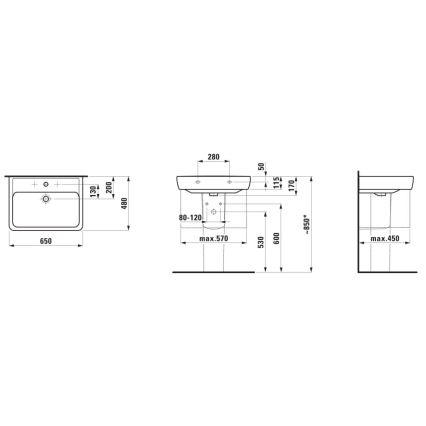LAUFEN H8189530001041 - Beépíthető/fali mosdó PRO 65x48 cm kerámia/fehér