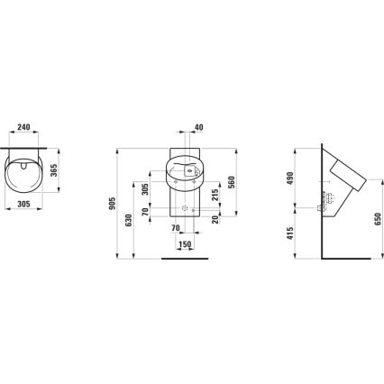 LAUFEN H8402867160001 - Piszoár érzékelővel VAL 230V, hátsó bekötés, hátsó lefolyó, kerámia/matt fekete