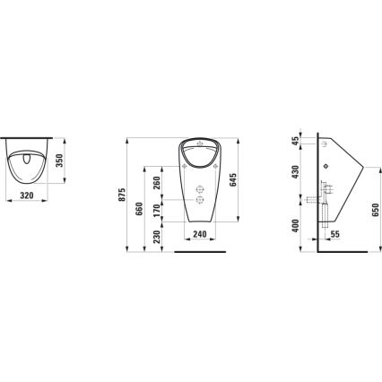 LAUFEN H8410610000001 - CAPRINO piszoár belső bekötéssel, hátsó lefolyóval, kerámia/fehér