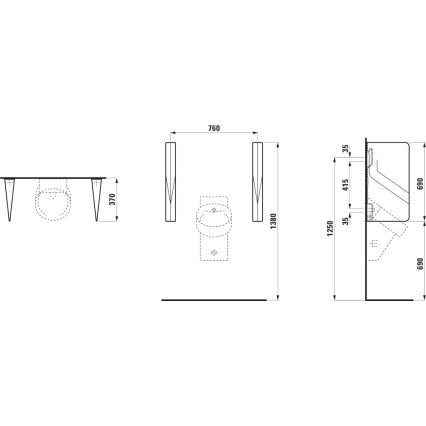 LAUFEN H8472807160001 - Piszoár válaszfal VAL 69x37 cm kerámia/matt fekete