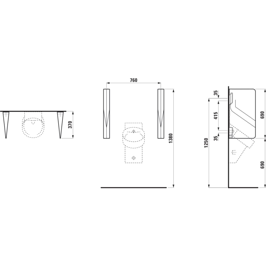 LAUFEN H8472807160001 - Piszoár válaszfal VAL 69x37 cm kerámia/matt fekete