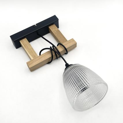 LEANDRA függőlámpa kábellel 1xE27/15W/230V, tölgy/fekete