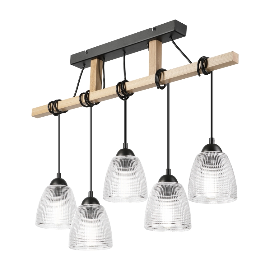 LEANDRA zsinóros csillár 5xE27/15W/230V tölgy/fekete