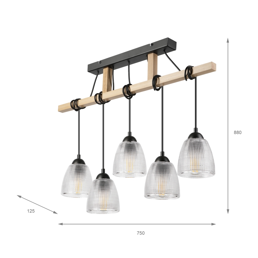 LEANDRA zsinóros csillár 5xE27/15W/230V tölgy/fekete