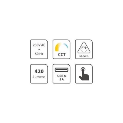 LED állítható fényerejű asztali lámpa USB-vel LED/7W/230V 3000K/4000K/5500K fehér