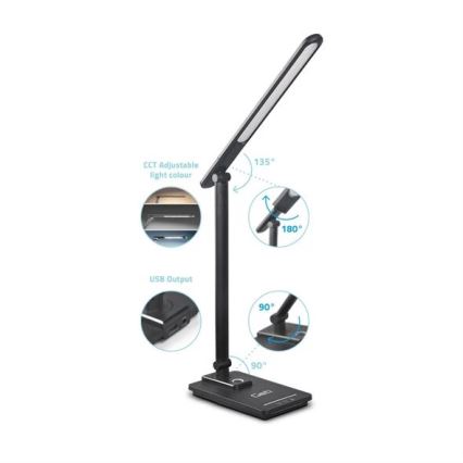 LED állítható fényerejű asztali lámpa USB-vel LED/9W/230V 3000K/4000K/5500K fekete