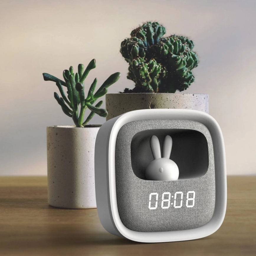 LED állítható fényerejű éjszakai lámpa ébresztőórával BUNNY LED/1,2W/5V 3000K
