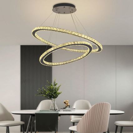 LED állítható fényerejű kristály csillár kábelre szerelve LED/160W/230V 3000-6500K ezüst + távirányító