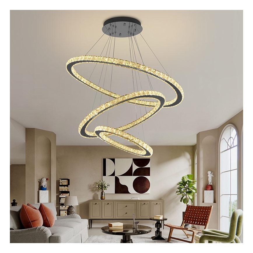 LED Dimmeres kristály csillár kábelre LED/210W/230V 3000-6500K ezüst + távirányító