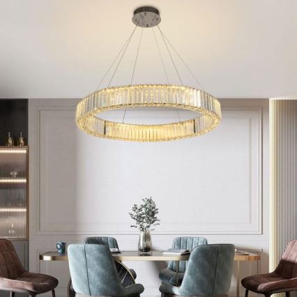 LED állítható fényerejű kristály csillár kábelre LED/50W/230V 3000-6500K fényes króm + távirányító
